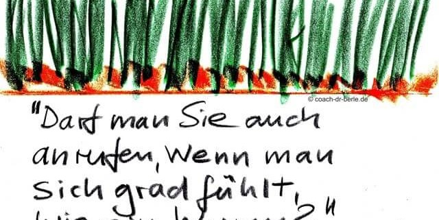 alt="Coaching München & Stuttgart: Dr. Berle. Berle-Zeichnung und Text: darf man sich auch anrufen, wenn man sich fühlt wie ein Wurm"